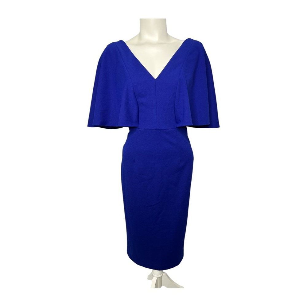 Betsy Adam Elegant Royal Blue Cape Dress Sheath Cocktail Sz 4 NEW‎